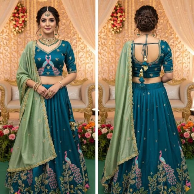 Teal, green, pink, gold Lehenga Choli