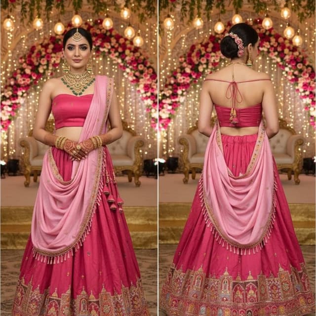 Magenta, Light Pink, Gold Lehenga Choli