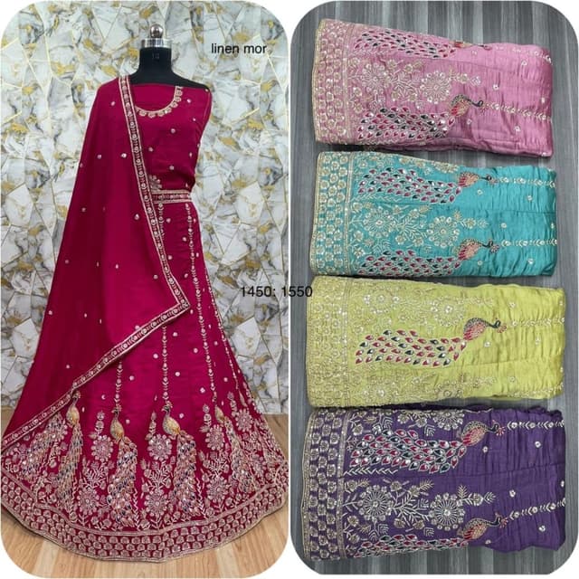 Magenta, with options in Pink, Teal, Yellow-Green, and Purple Lehenga Choli