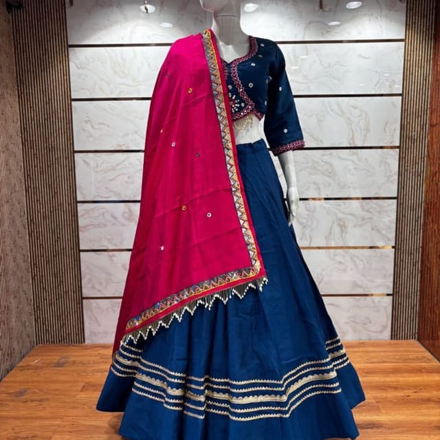 Blue, Pink, Gold Lehenga Choli