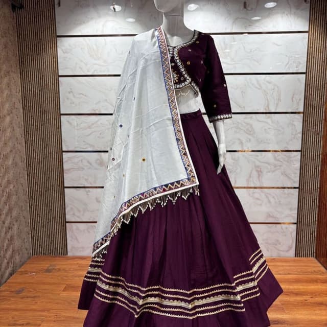 Purple, White, Gold, and Multicolor Lehenga Choli with Dupatta