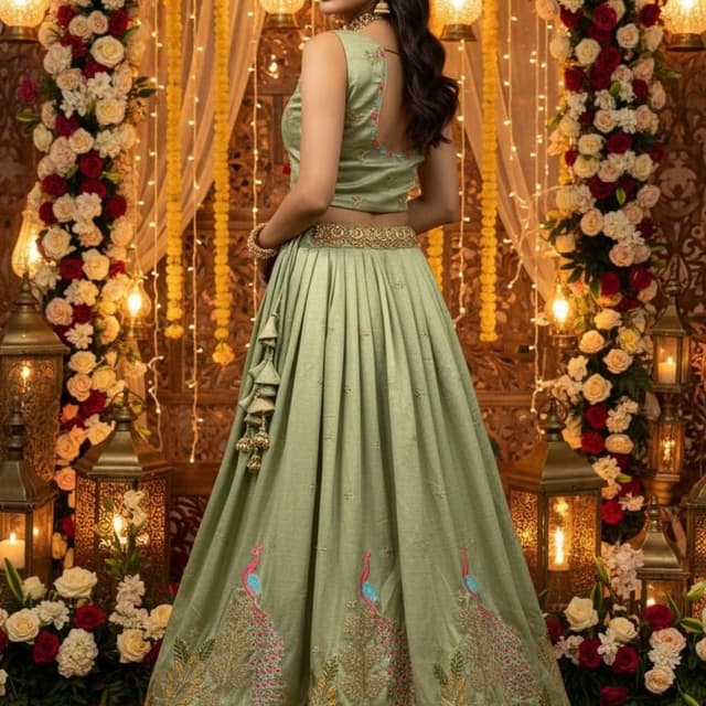 Sage Green, Gold, Pink, Blue Lehenga Choli