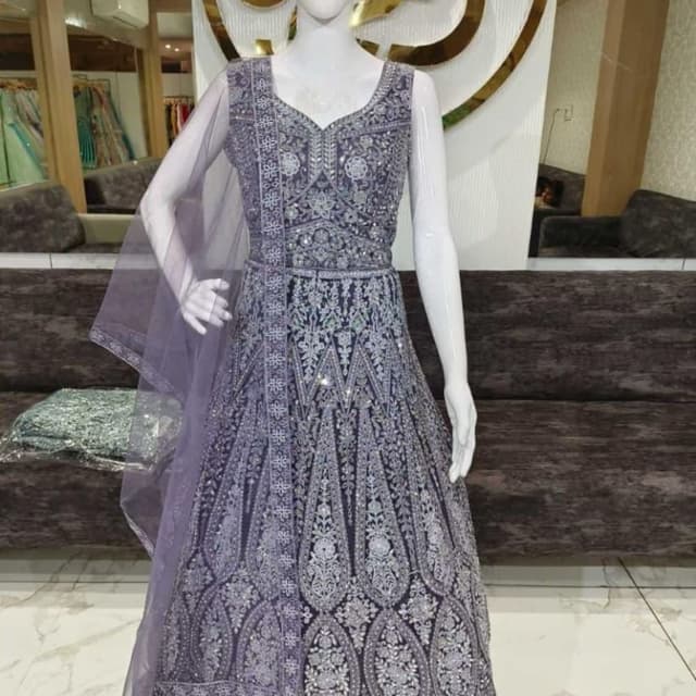 Lavender and Silver Anarkali Gown