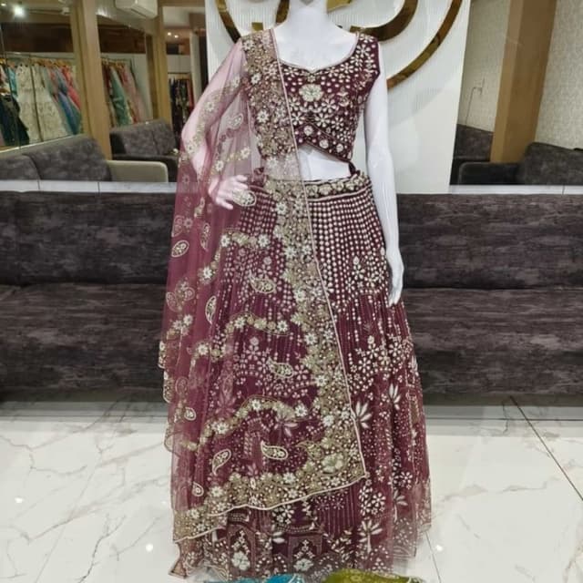 Maroon, Gold, and Dusty Rose Lehenga Choli