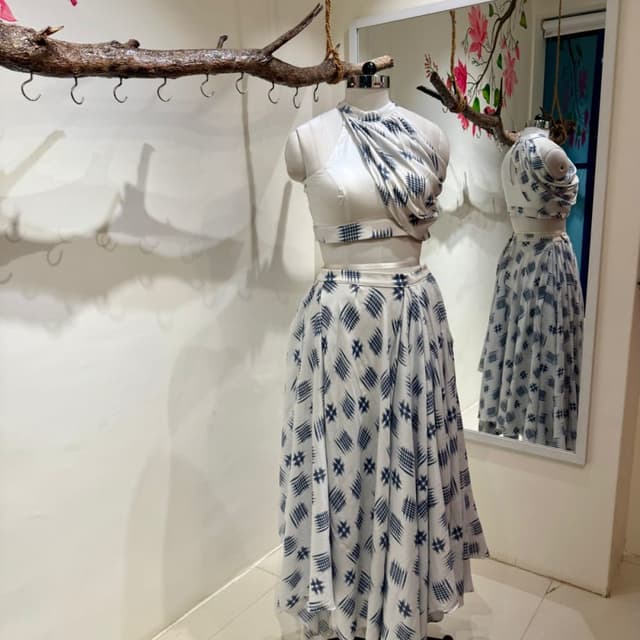 White and Indigo Blue Lehenga Choli