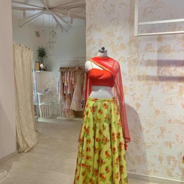 Red, Yellow, Green Lehenga Choli