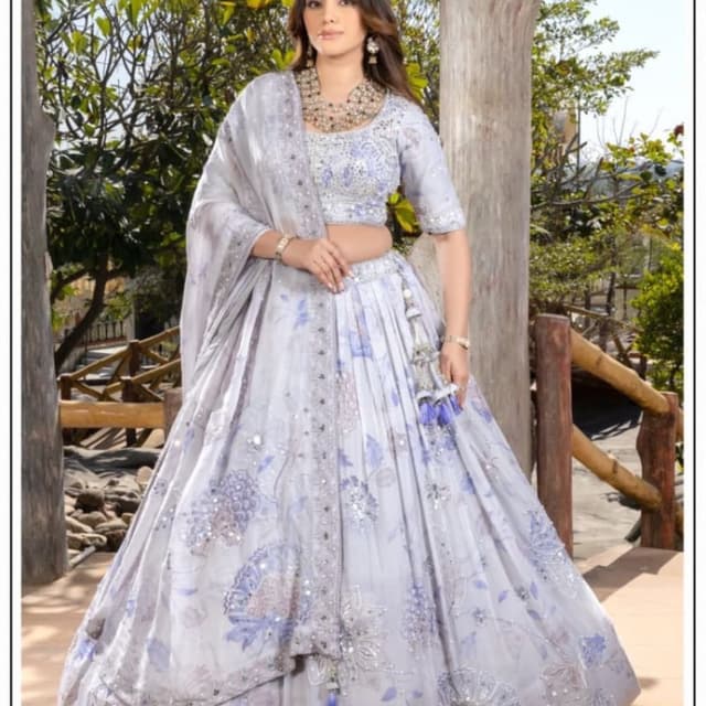 Light Blue, Lilac, Silver Lehenga Choli