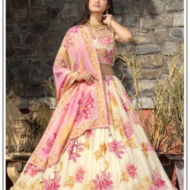 Ivory, Pink, Gold Lehenga Choli