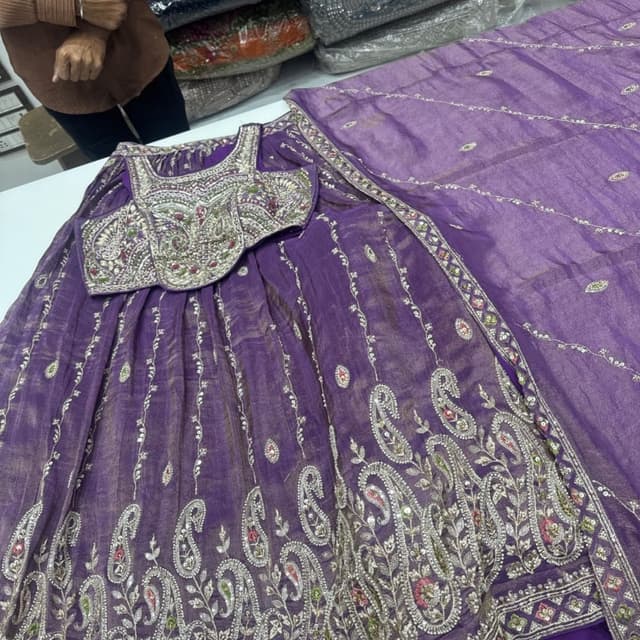 Purple, Silver, Green, and Red Lehenga Choli