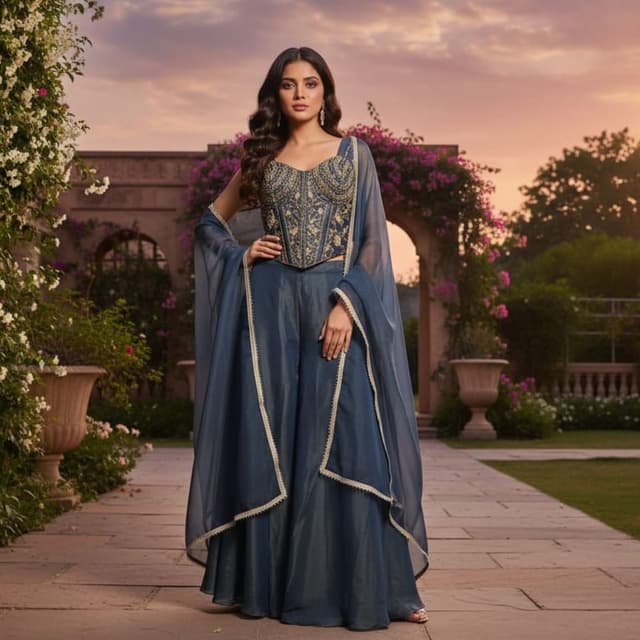 Blue and Gold Sharara Set
