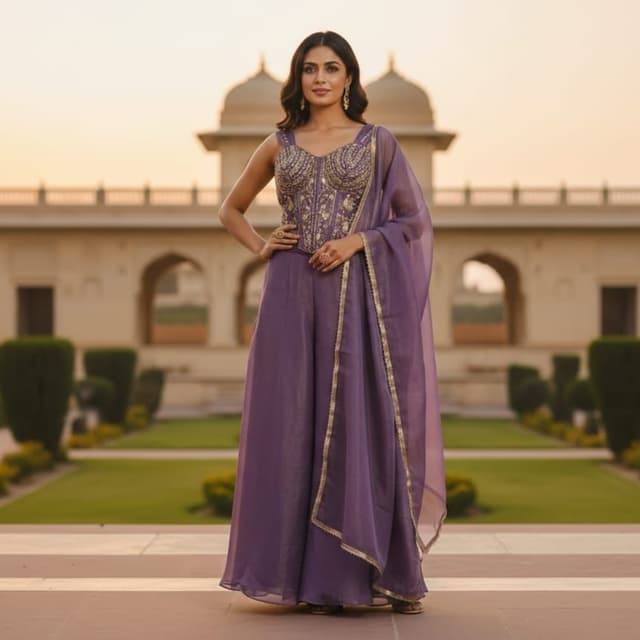 Purple and Gold Jumpsuit with Dupatta