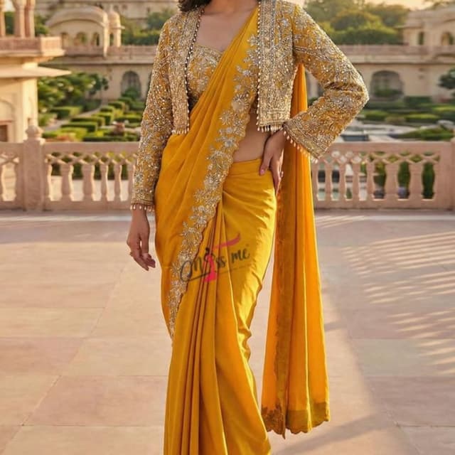 Mustard Yellow and Gold Saree