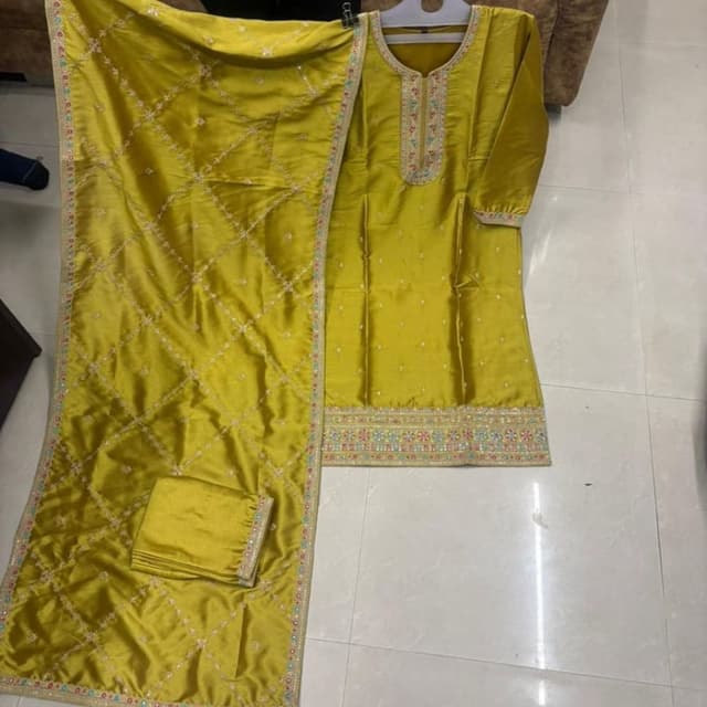 Mustard yellow with multicolor accents Salwar Suit Set