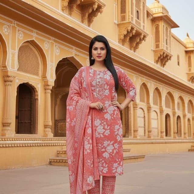 Coral and White Salwar Kameez Suit