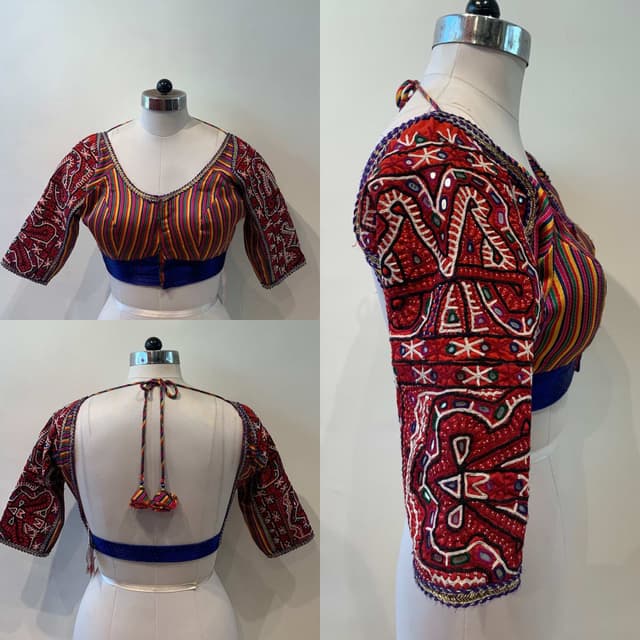 Red, Multi-color stripes, Blue, White, and touches of Gold Blouse