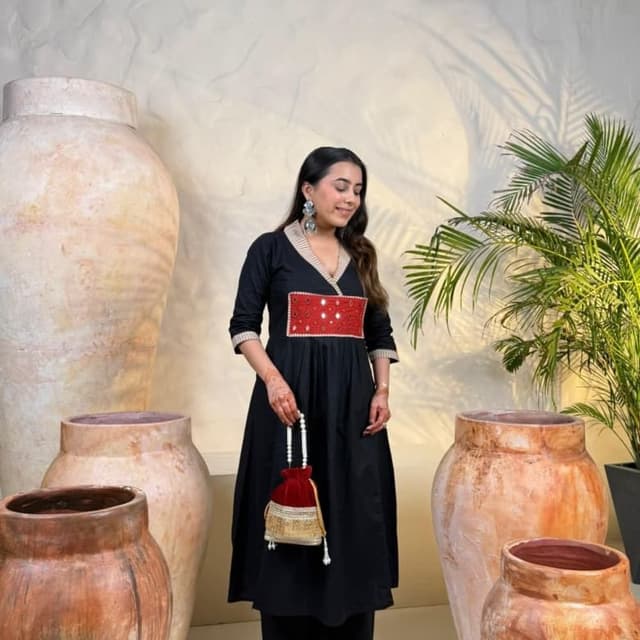 Black, Red, Beige Dress