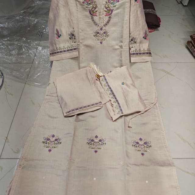Beige, Purple, Green, Pink Salwar Suit Set
