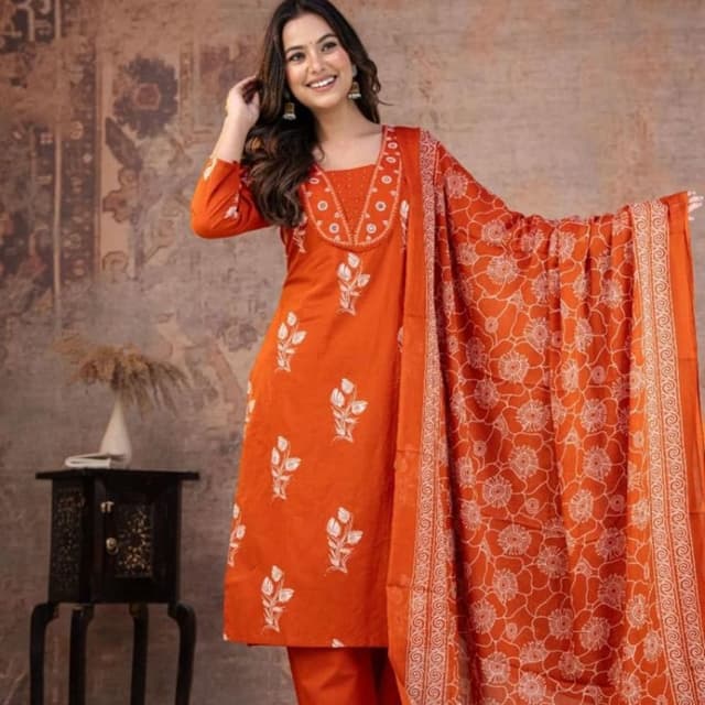 Orange and White Salwar Kameez with Dupatta