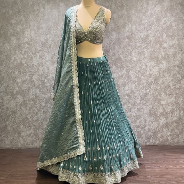 Teal, Silver Lehenga Choli