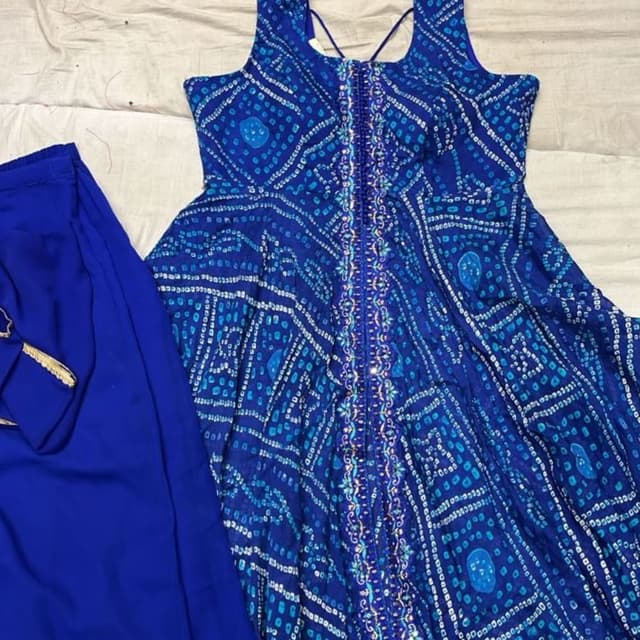 Blue and White Anarkali Suit