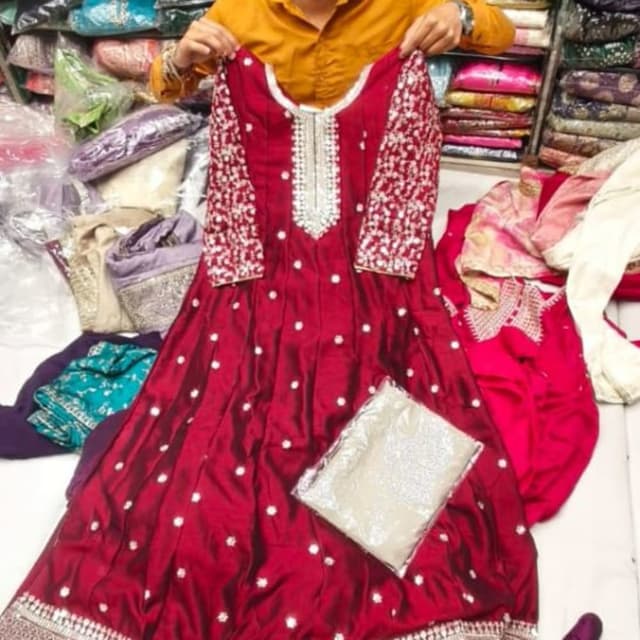 Burgundy, Silver Anarkali Dress