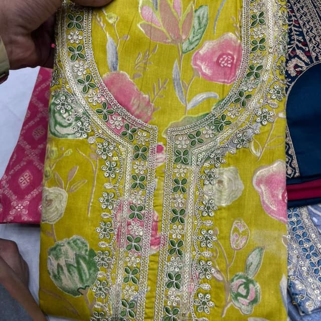 Yellow, Pink, Green, Silver Kurti or Salwar Kameez