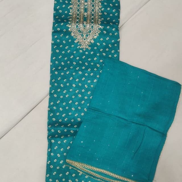 Teal, Gold, White Salwar Suit