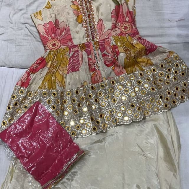 Cream, Pink, Yellow, Silver Dress