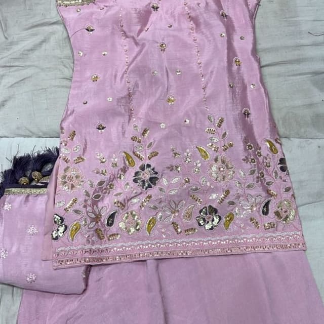 Pale Pink, Gold, Black Salwar Suit