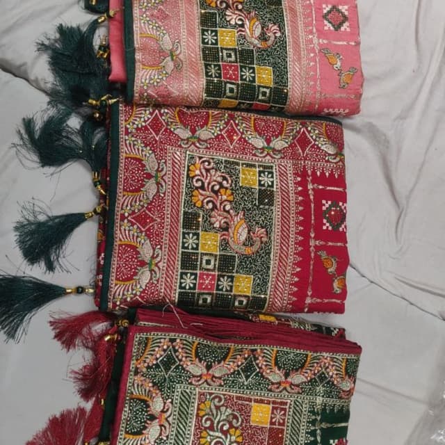 Pink, Red, Green, Yellow, and Gold Saree