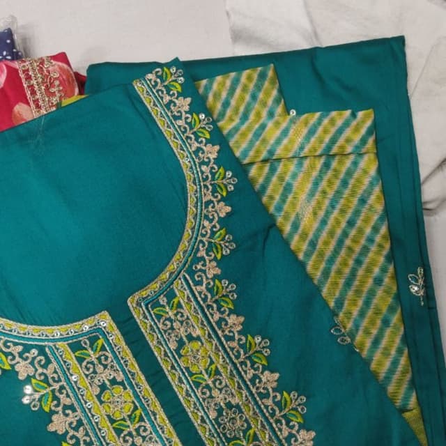 Teal, Green, Gold, White Kurta with Salwar/Dupatta