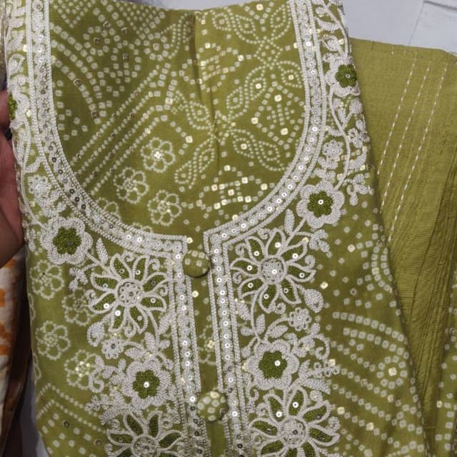 Olive green and white Salwar Kameez