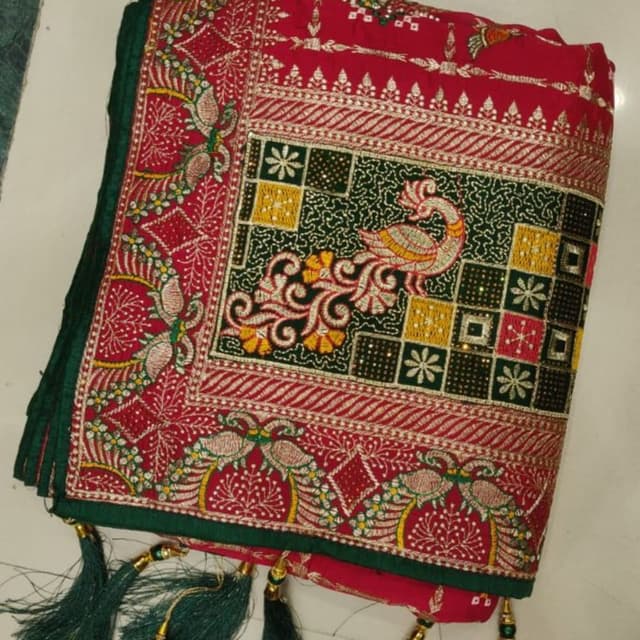 Red, Green, Yellow, Gold Saree