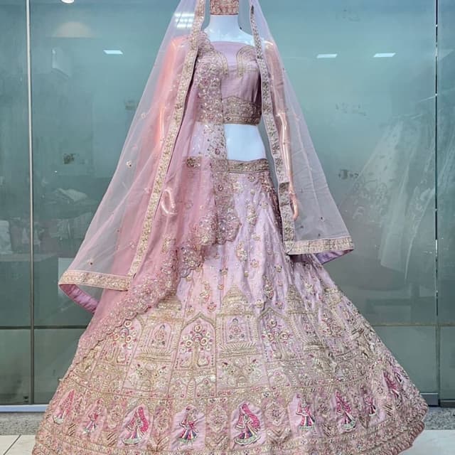Pink, Gold Lehenga Choli
