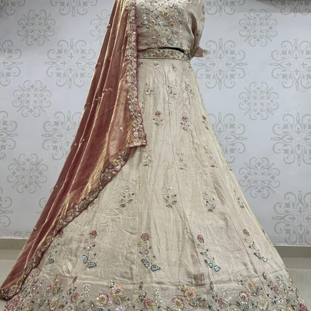 Beige, Dusty Rose, Gold, and Pastel Accents Lehenga Choli with Dupatta