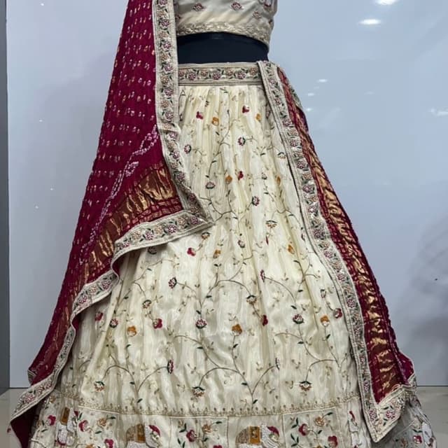 Ivory, Burgundy, Gold Lehenga Choli
