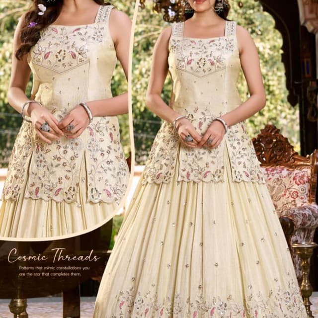 Ivory, with accents of silver and pink Lehenga Choli
