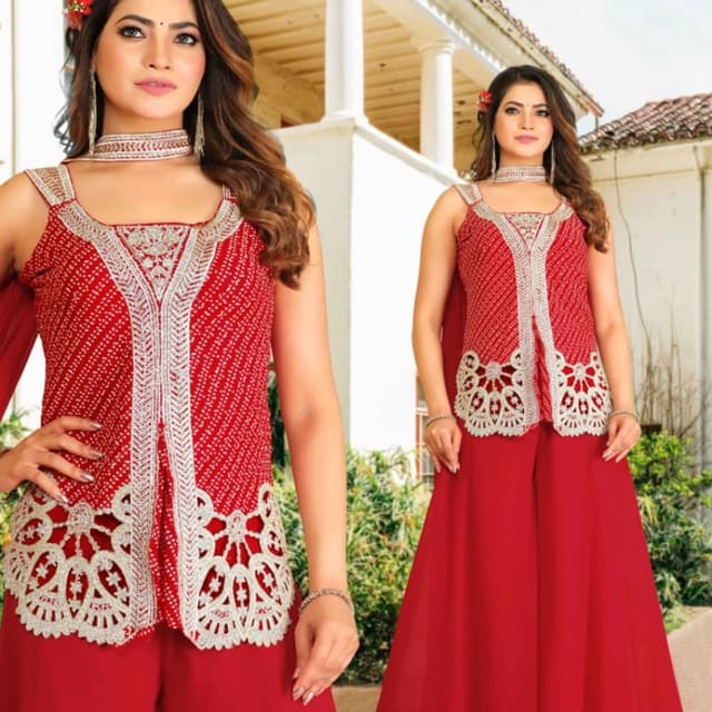 Red and Silver Palazzo Suit