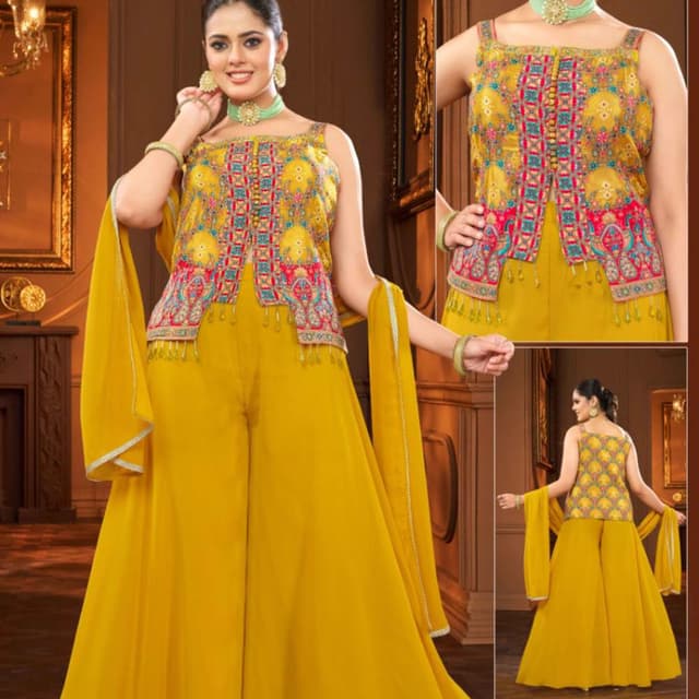 Yellow, Red, Blue Sharara Suit