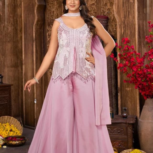 Pale Pink, White Sharara Suit