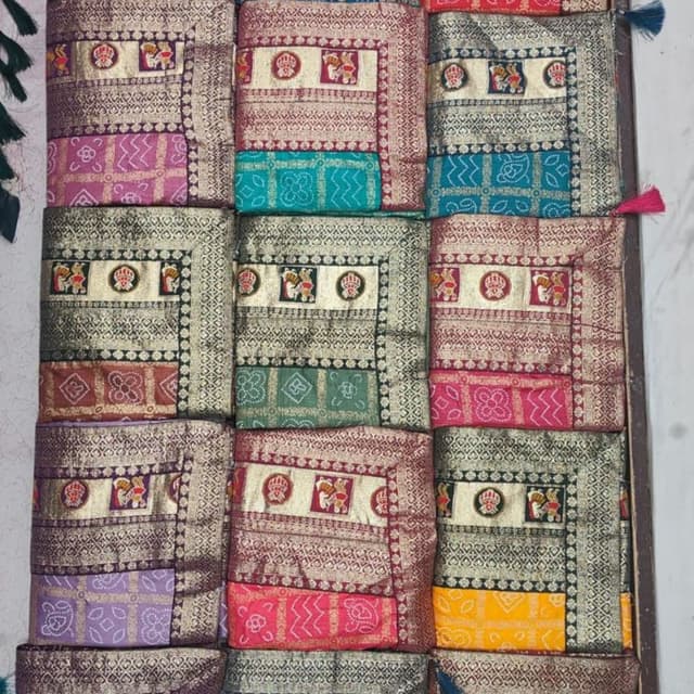 Various - includes shades of green, blue, red, pink, purple, gold and silver Saree