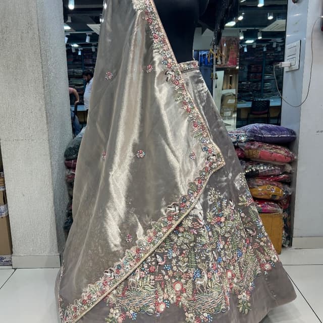 Gray, with colorful embroidery Lehenga Choli
