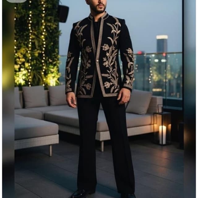 Black and Beige/Gold Jacket and Trousers