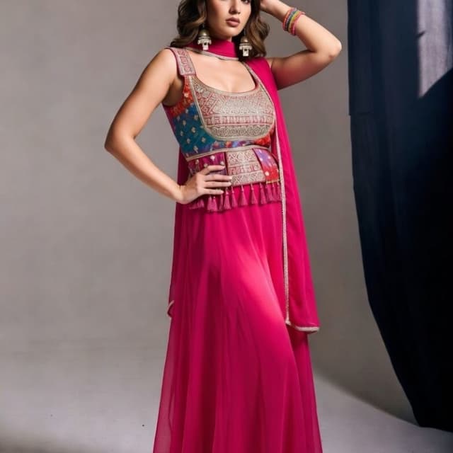 Magenta, Multi-color Sharara Set
