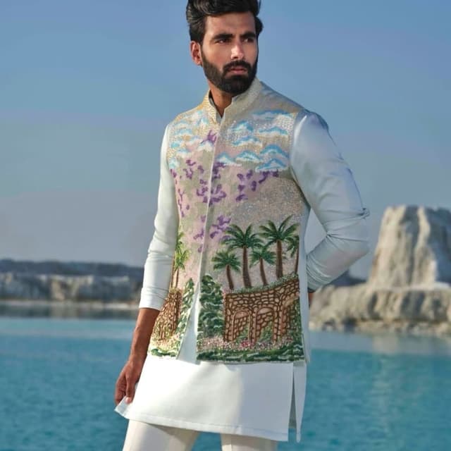 Pastel shades of blue, green, purple, and beige Waistcoat