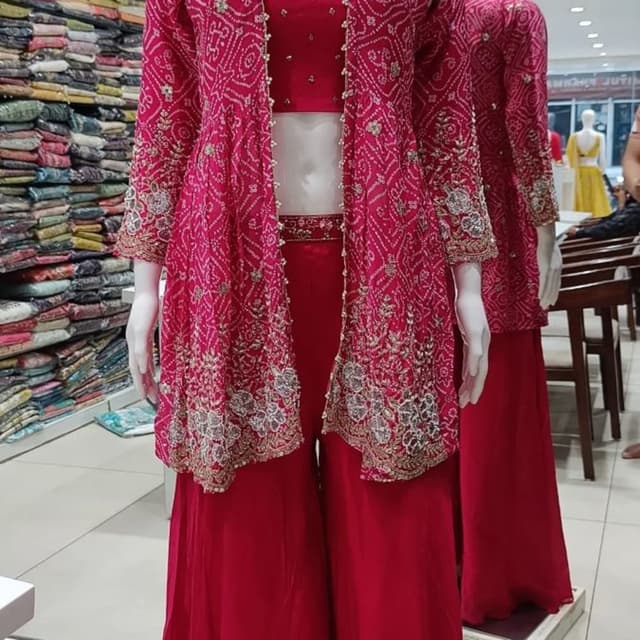 Pink and Red Palazzo Suit Set