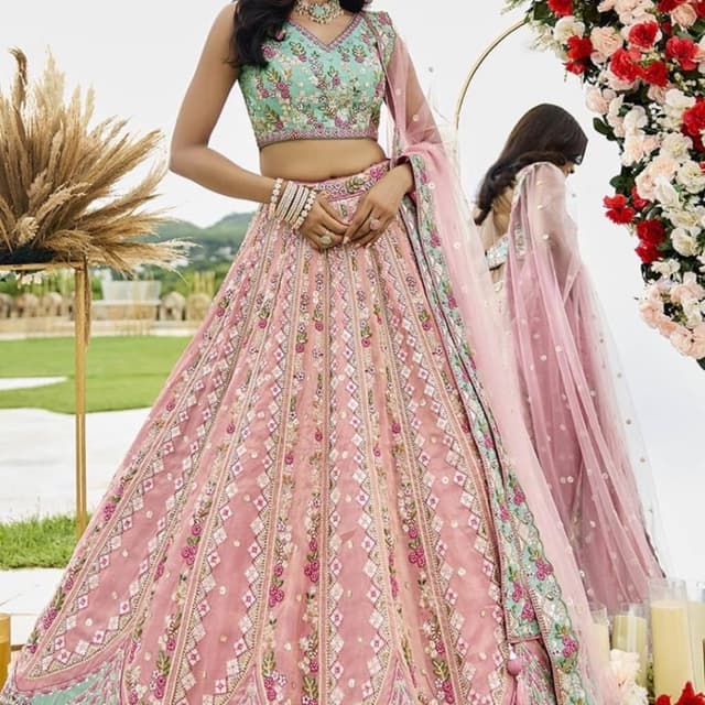Pink, Mint Green Lehenga Choli
