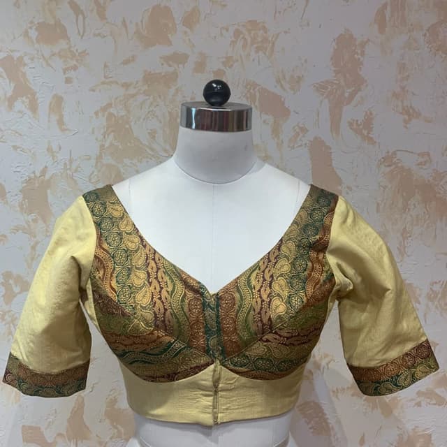 Gold, Green, and Beige Blouse