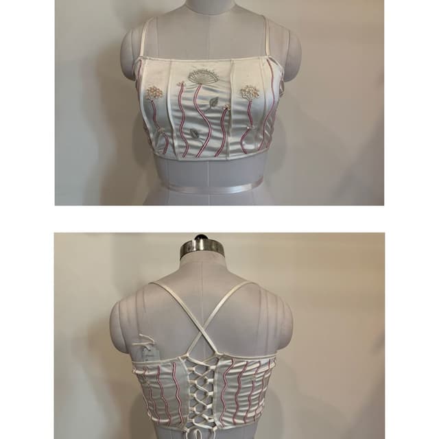 Ivory white with red accents Crop top/Corset
