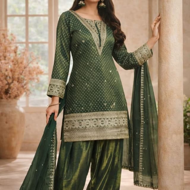 Shades of Green and Gold Salwar Suit